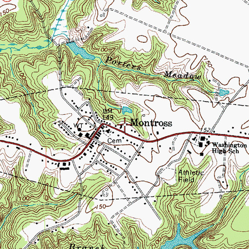 Topographic Map of Montross Post Office, VA