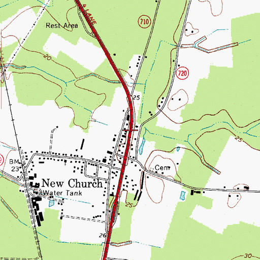Topographic Map of New Church Post Office, VA