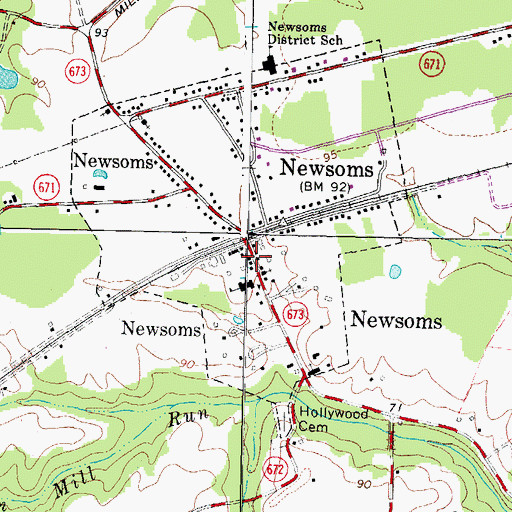 Topographic Map of Newsoms Post Office, VA