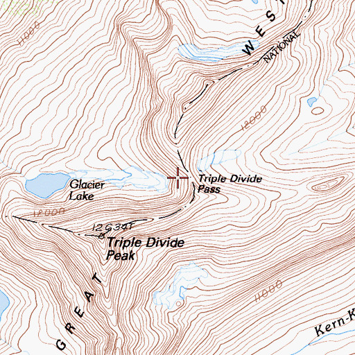 Topographic Map of Triple Divide Pass, CA
