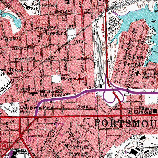 Topographic Map of Portsmouth Post Office, VA