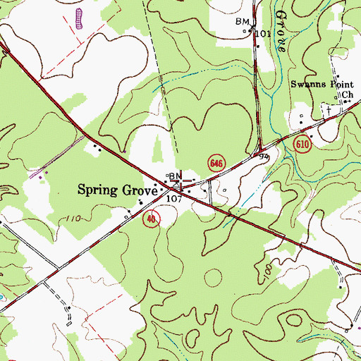 Topographic Map of Spring Grove Post Office, VA