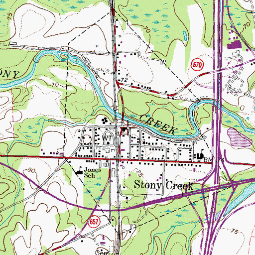 Topographic Map of Stony Creek Post Office, VA