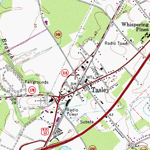 Topographic Map of Tasley Post Office, VA