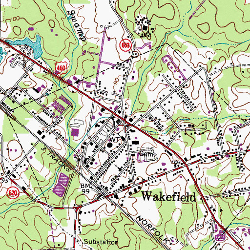 Topographic Map of Wakefield Post Office, VA