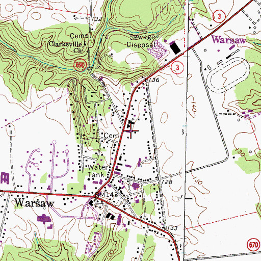 Topographic Map of Warsaw Post Office, VA