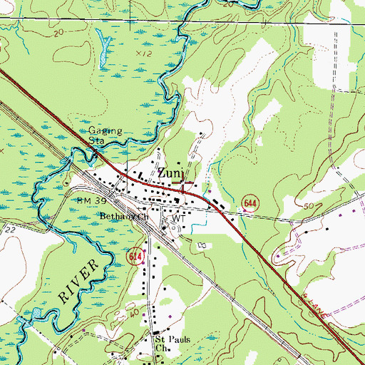 Topographic Map of Zuni Post Office, VA
