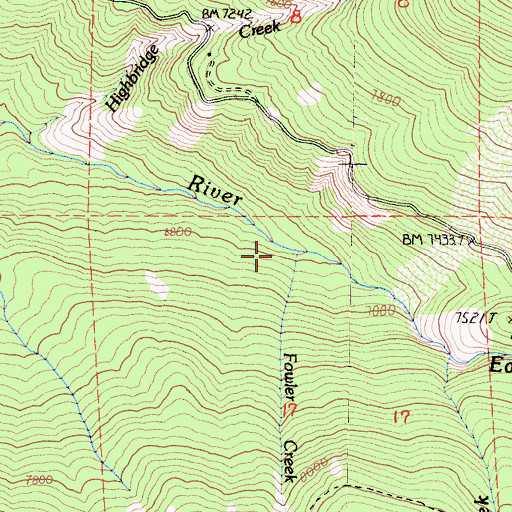 Topographic Map of Fowler Creek, CA