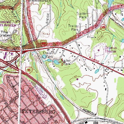 Topographic Map of Country Aire Mobile Home Park, VA