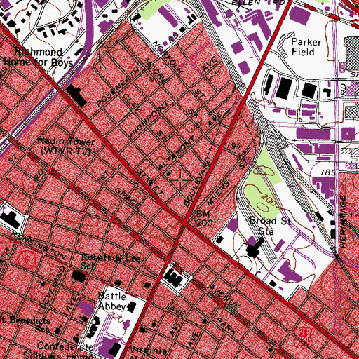 Topographic Map of Boulevard Baptist Church, VA