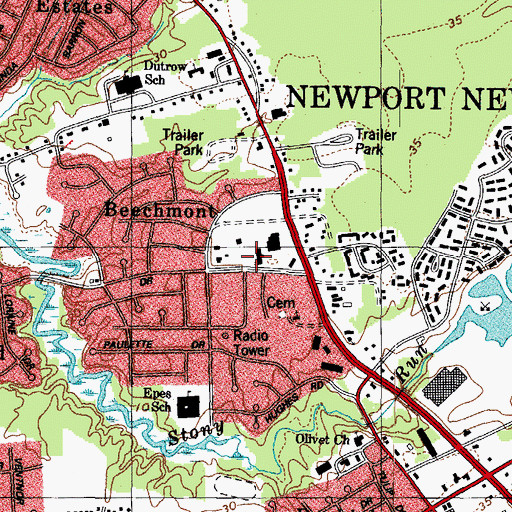 Topographic Map of Calvary Chapel of Newport News, VA