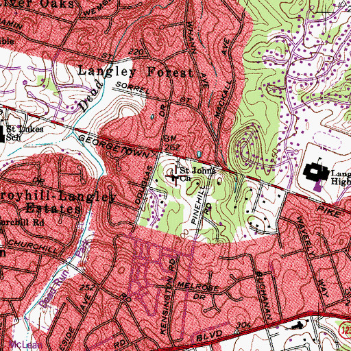 Topographic Map of Saint Johns Episcopal Church, VA