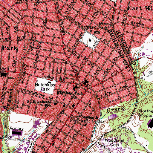 Topographic Map of Seventh Street Memorial Baptist Church, VA