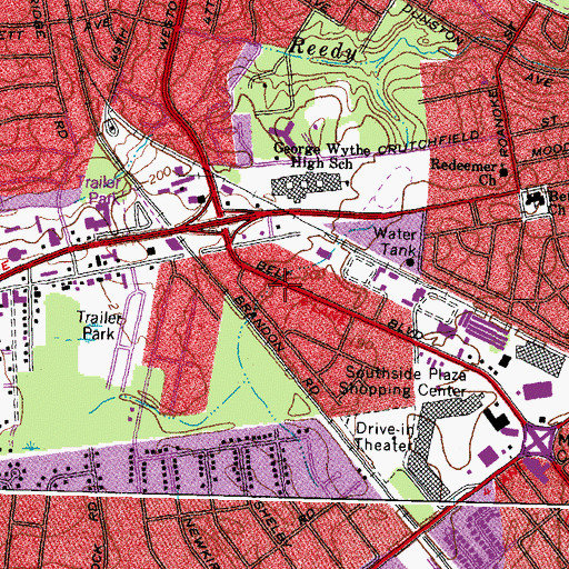 Topographic Map of Southside Community Christian Church, VA
