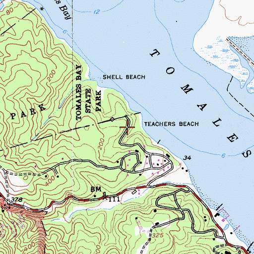 Topographic Map of Teachers Beach, CA