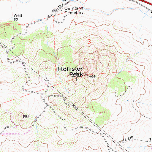 Topographic Map of Hollister Peak, CA
