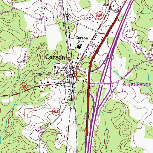 Topographic Map of Appomattox Regional Library System Carson Depot Library, VA