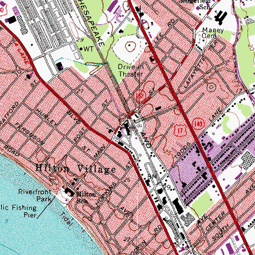Topographic Map of Newport News City Public Library System Main Street Branch Library, VA