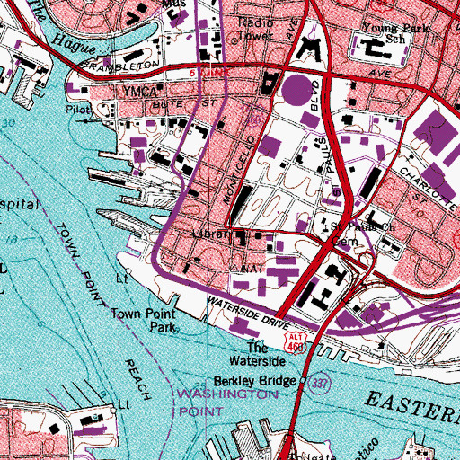 Topographic Map of Norfolk Public Library, VA