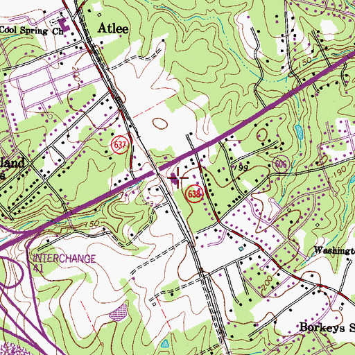 Topographic Map of Pamunkey Regional Library Atlee Branch Library, VA