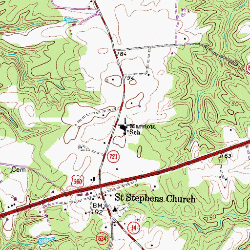 Topographic Map of Pamunkey Regional Library King and Queen Branch Library, VA
