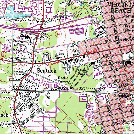 Topographic Map of Seaside Mobile Village, VA