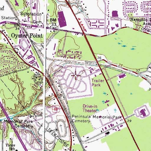 Topographic Map of Warwick Mobile Home Estates, VA