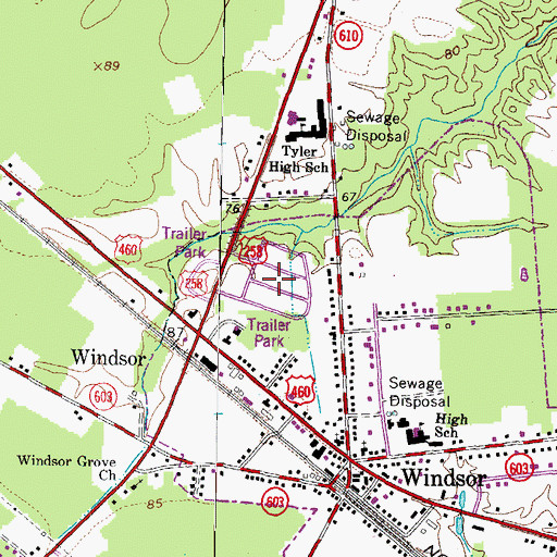 Topographic Map of Windsor Manor Mobile Home Park, VA
