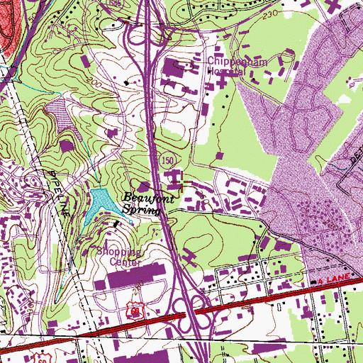 Topographic Map of Beaufont Towers Retirement Community, VA