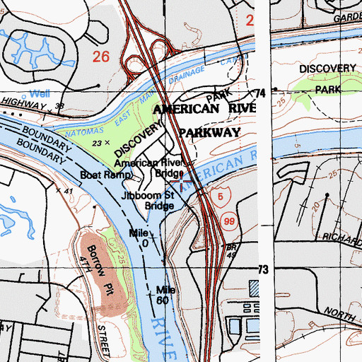 Topographic Map of American River Bridge, CA