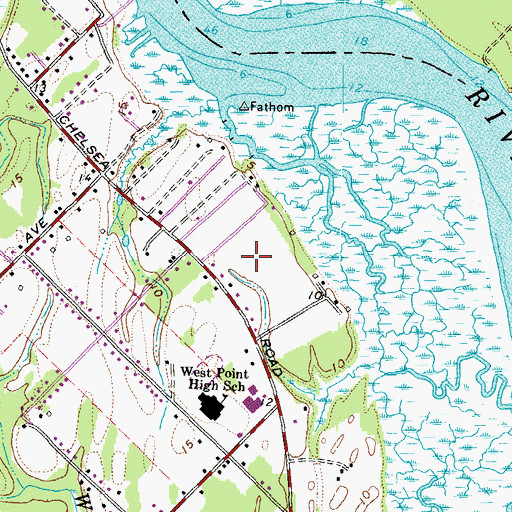 Topographic Map of Riverside Convalescent Center at West Point, VA