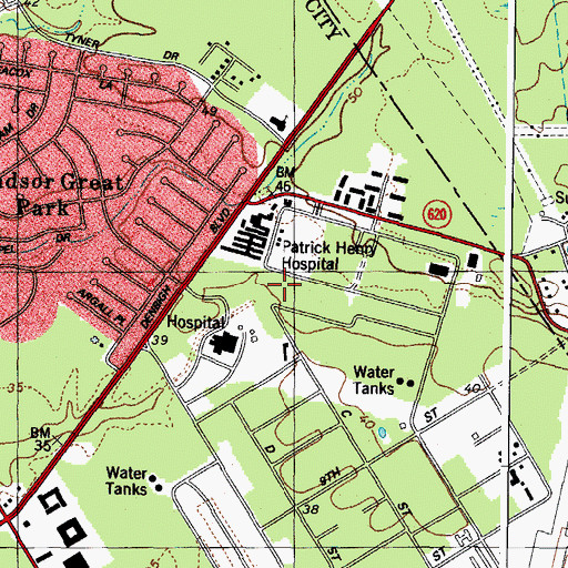 Topographic Map of Riverside Regional Convalescent Center, VA