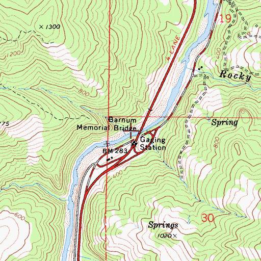 Topographic Map of Barnum Memorial Bridge, CA