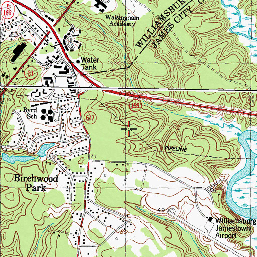 Topographic Map of Williamsburg Landing Retirement Community, VA