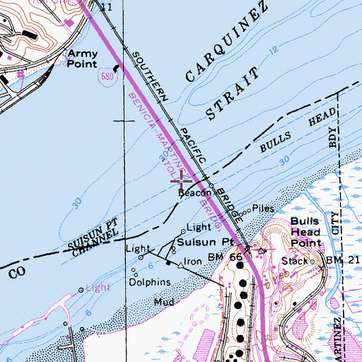 Topographic Map of Benicia-Martinez Bridge, CA