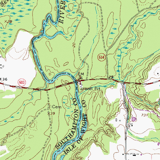 Topographic Map of Blackwater Bridge Boat Ramp, VA