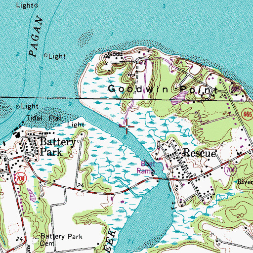 Topographic Map of Browns Marina, VA