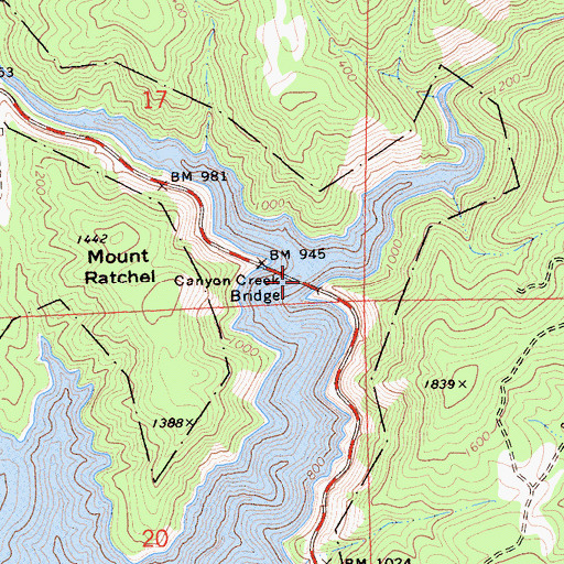 Topographic Map of Canyon Creek Bridge, CA