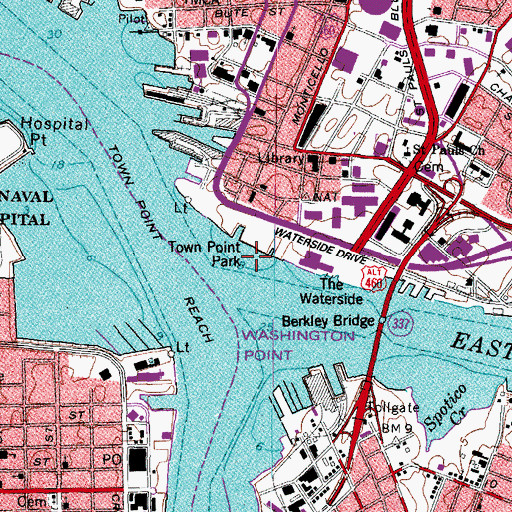 Topographic Map of Waterside Marina, VA