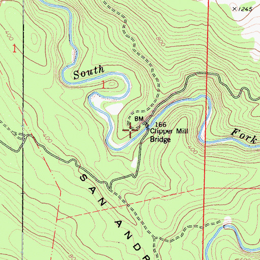 Topographic Map of Clipper Mill Bridge, CA