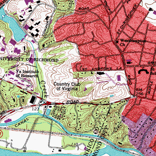 Topographic Map of Country Club of Virginia Westhampton Course, VA