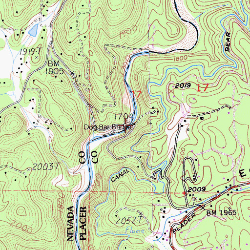 Topographic Map of Dog Bar Bridge, CA