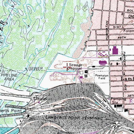 Topographic Map of Lambert's Point Golf Club, VA