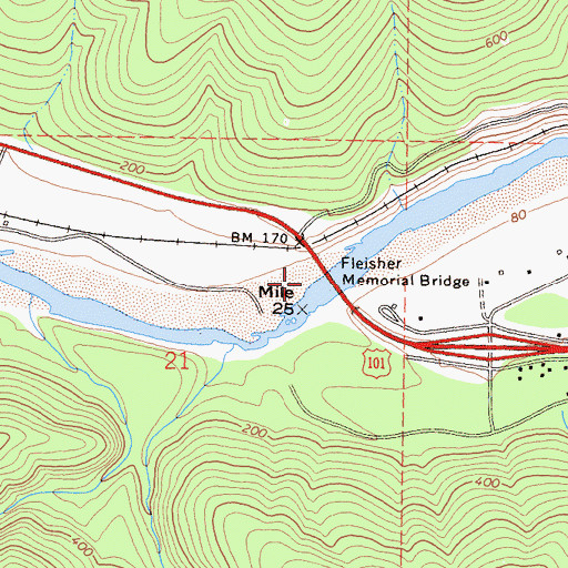 Topographic Map of Fleisher Memorial Bridge, CA