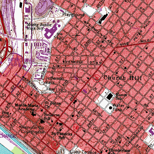 Topographic Map of Cedar Street Memorial Baptist Church, VA
