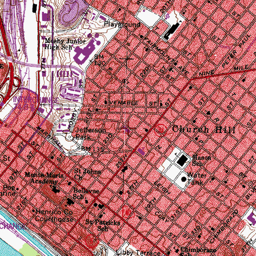 Topographic Map of Cedar Street Memorial Baptist Church, VA