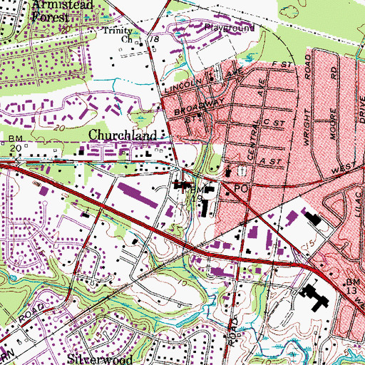 Topographic Map of Churchland Baptist Church, VA