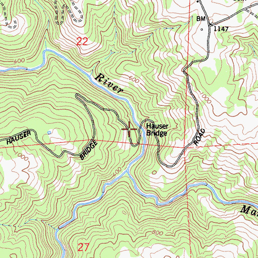 Topographic Map of Hauser Bridge, CA