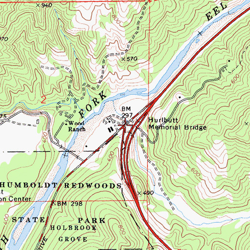 Topographic Map of Hurlbutt Memorial Bridge, CA