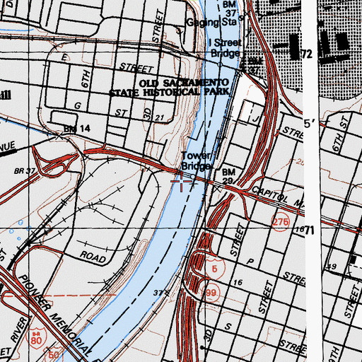 Topographic Map of I Street Bridge, CA
